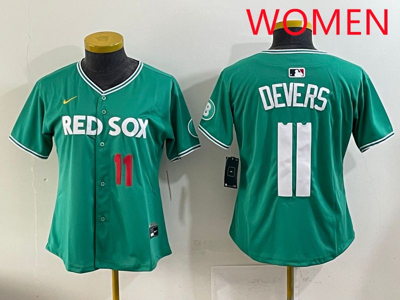 Women 2025 Boston Red Sox #11 Devers Dark Green Joint Name Nike MLB Jersey style 3
